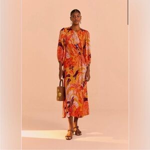 Farm Rio Jungle Panther Cutout Balloon Sleeve Dress